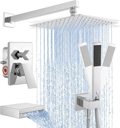 Miniatura 10 de KES Juego de llave de bañera y ducha Sistema de ducha con cabezal de ducha de lluvia de 10 pulgadas y llave de cascada para bañera Montaje en pared