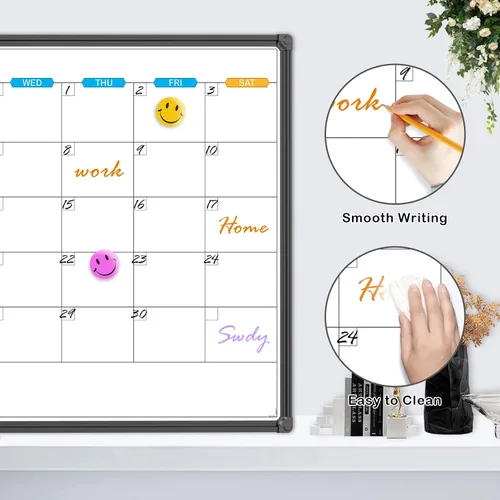 Miniatura 5 de JILoffice Calendario de Pizarra Blanca de Borrado en Seco - Calendario de Pizarra Blanca Magnética Mensual 36 X 24 Pulgadas, Paquete de 2, Marco