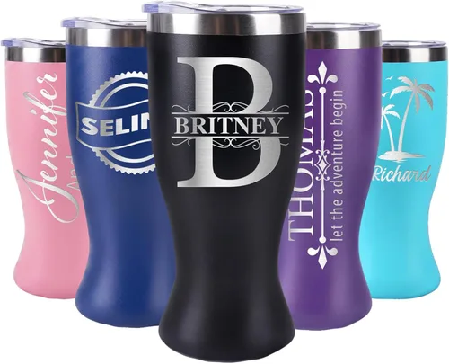 Personalized 16 oz Insulated Coffee Tumbler with Text Name Team number, Custom Engraved World Cup Stainless Steel Double-Wall Travel Cup, Customized