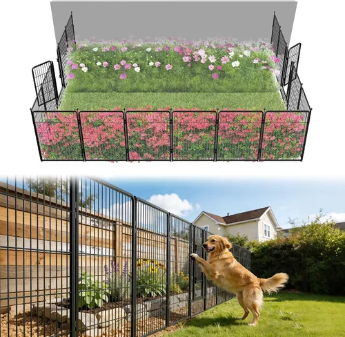 Miniatura 31 de FXW Valla de jardín al aire libre para el patio, 17 pulgadas de alto x 29.3 pies de largo, barrera de metal resistente para animales, para perros