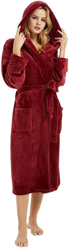 Miniatura 26 de HEARTNICE Bata de forro polar con capucha para mujer, bata de baño suave para mujer, bonito abrigo largo para casa