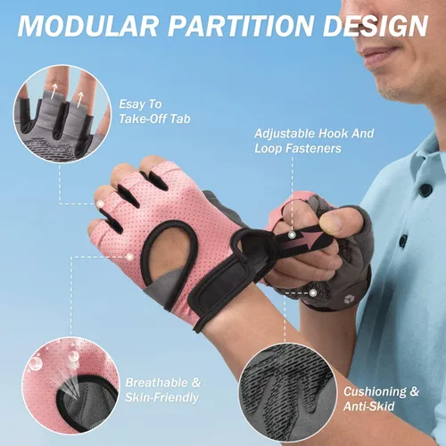 Miniatura 5 de LIFECT Freedom - Guantes de entrenamiento para levantamiento de pesas que cubre los nudillos, guantes cortos sin dedos con dorso curvo abierto
