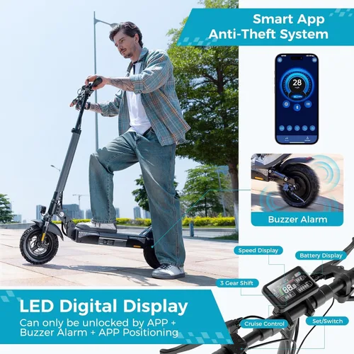 Miniatura 8 de Scooter eléctrico para adultos, velocidad de 38/28 MPH, rango de 55/28 millas, potente motor de 2400/1000 W, neumáticos todoterreno de 10 pulgadas