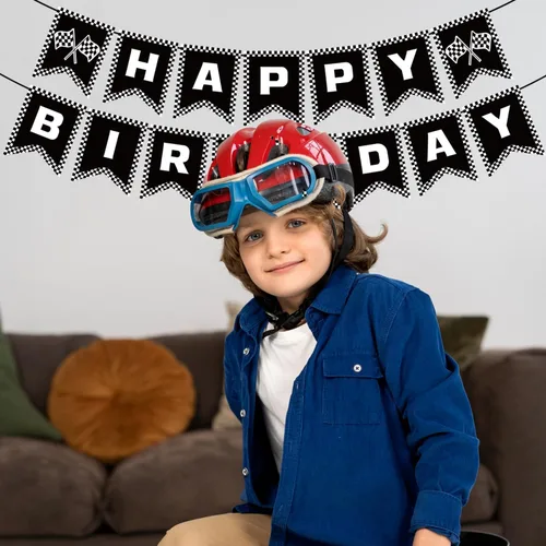 Miniatura 3 de Cartel de cumpleaños de auto de carreras, decoración de cumpleaños de coche de carreras, pancarta de feliz cumpleaños, bandera de carreras, fiesta