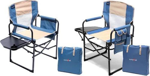 Miniatura 8 de SUNNYFEEL Silla de Director de Camping Extragrande, Sillas de Jardín Plegables Portátiles para Adultos de Servicio Pesado con Mesa Lateral, Bolsillo
