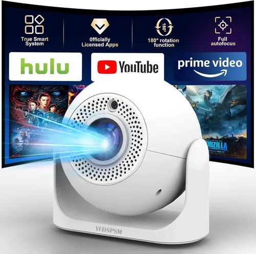 Mini proyector de enfoque automático con aplicaciones integradas, proyector portátil con WiFi y Bluetooth, proyector de techo Keystone automático