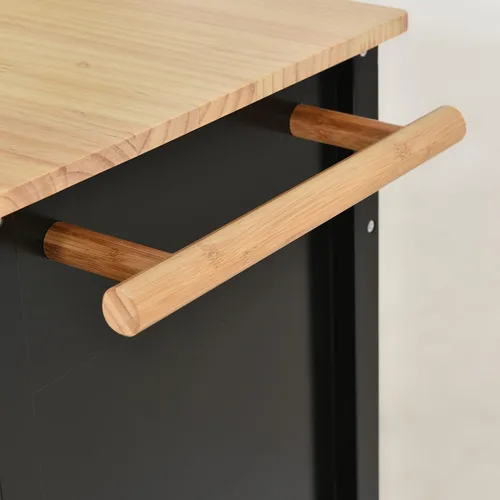 Miniatura 5 de P PURLOVE Carrito de madera para isla de cocina con ruedas de bloqueo, carrito utilitario rodante con 2 cajones y 4 puertas de gabinete, estante