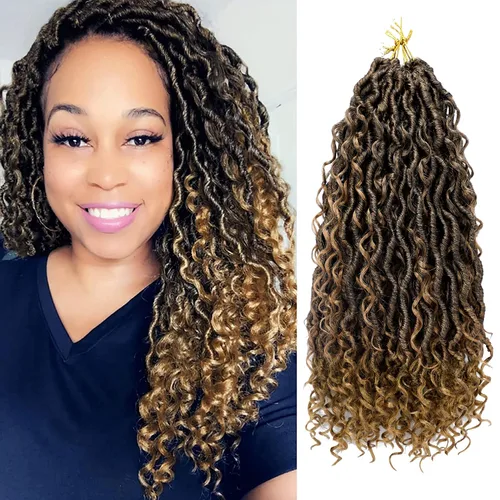 Miniatura 39 de Rastas sintéticas de cabello de ganchillo de 10 pulgadas, cabello de ganchillo Ombre Goddess Locs para mujer, trenzas de ganchillo suaves y rizadas