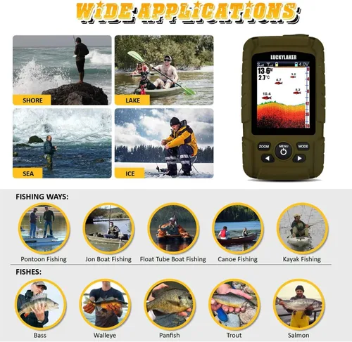 Miniatura 8 de LUCKY Buscador de peces de profundidad de agua, impermeable, portátil, buscador de peces de pesca, buscador de pesca en hielo, sensor de sonar
