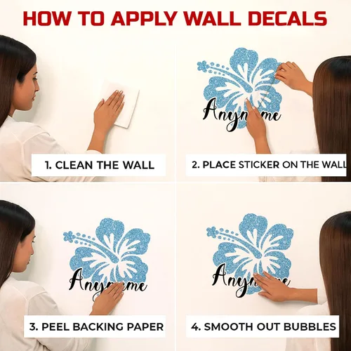 Miniatura 3 de Calcomanía de pared personalizada con nombre retro de verano para niñas, diseño de hibisco, vinilo DTF, extraíble, para habitación de niños