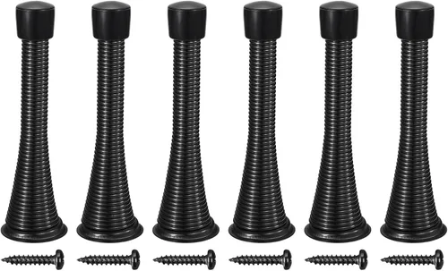Miniatura 11 de uxcell 6 topes de puerta de resorte, tope de puerta flexible de 3-3/4 pulgadas con parachoques de goma y tornillos para proteger la parte inferior