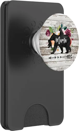 Miniatura 8 de Mama Bear Dos Cubs Twins Rustic Barn Wood Watercolor Floral - PopSockets Grip and Stand for Phones and Tablets, Negro