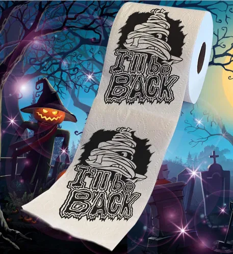 Miniatura 2 de Printed TP Halloween I'll Be Back - Papel higiénico impreso para regalo de broma, rollo de papel higiénico aterrador para sorpresa, broma, divertido