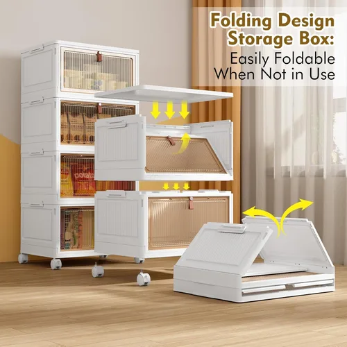 Miniatura 3 de Cajón de plástico plegable de 4 niveles con ruedas, contenedores de almacenamiento apilables con tapa, cajas de organización y almacenamiento