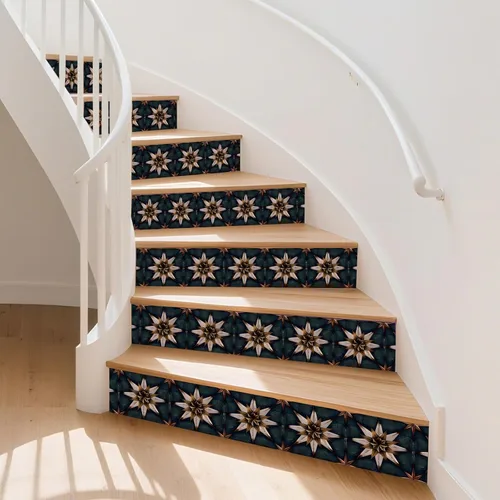 PLIGREAT - 15 tiras de adhesivos vintage para escaleras, calcomanías de estrella boho para peldaños, autoadhesivas, vinilo retro, murales para
