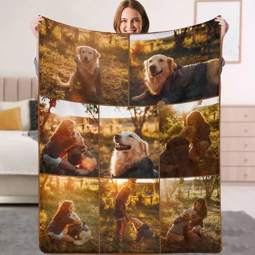 Miniatura 15 de Manta personalizada con texto fotográfico, manta personalizada con mis propias imágenes para Navidad, familia, mamá, papá, perro, hermanas, amigos
