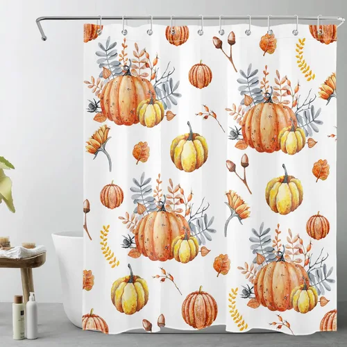 Miniatura 12 de LB Cortina de ducha de hojas de otoño, cortina de baño de hojas de eucalipto y mariposas, cortina de baño de plantas de otoño con gancho, 72 x 72