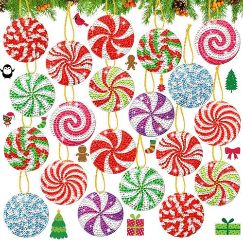 Skylety 20 piezas de adornos artísticos de diamantes de caramelo de piruleta para adultos, 5D, etiquetas de envoltura de regalo DIY con adornos