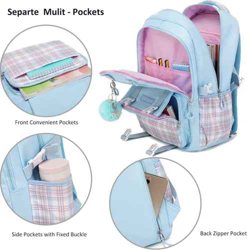 Miniatura 5 de AO ALI VICTORY Mochilas para laptop de 15.6 pulgadas, linda mochila escolar para niños, mochila universitaria, bolsas grandes para mujeres, Azul