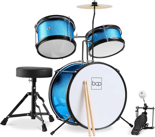 Miniatura 8 de Best Choice Products Juego de batería para principiantes de 3 piezas para niños y jóvenes, con taburete de trono, platillo, baquetas, pedal de Negro