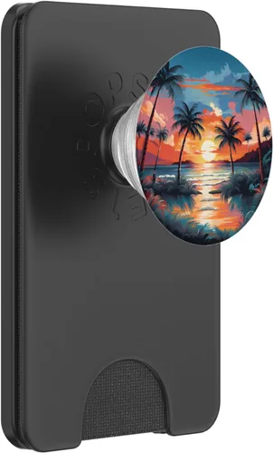 Miniatura 8 de Playa al atardecer océano caprichoso diseño de palmeras PopSockets intercambiables PopGrip