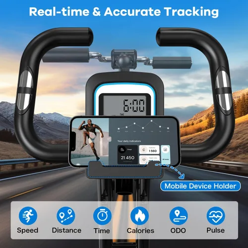 Miniatura 4 de pooboo - Bicicleta de ejercicio plegable, bicicleta estática vertical plegable, bicicleta magnética para interiores X-Bike con resistencia ajustable