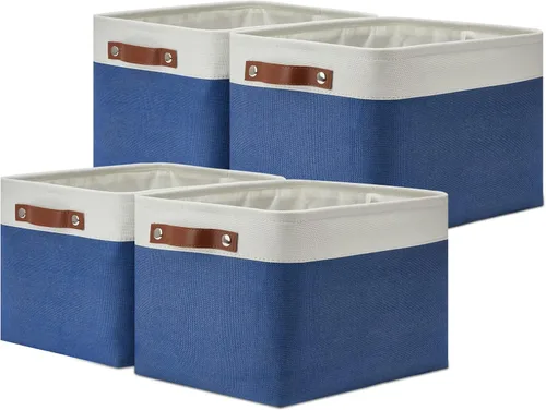 Miniatura 28 de DULLEMELO Juego de 4 cubos de almacenamiento, cesta de almacenamiento de tela para estantes, armario, cuarto del bebé, almacenamiento de juguetes