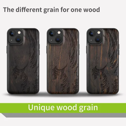 Miniatura 8 de Carveit Funda magnética de madera para iPhone 13 [madera natural y TPU suave] Funda protectora de madera única y elegante a prueba de golpes