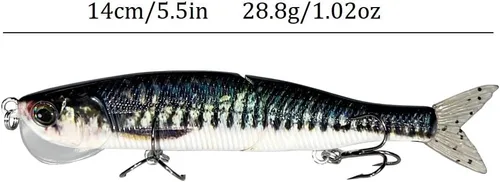 Miniatura 4 de Topwater - Señuelo de pesca artificial Bionic Wobbler, 5.5 pulgadas/1.02 onzas, simulación de hundimiento lento, cebo duro multiarticulado