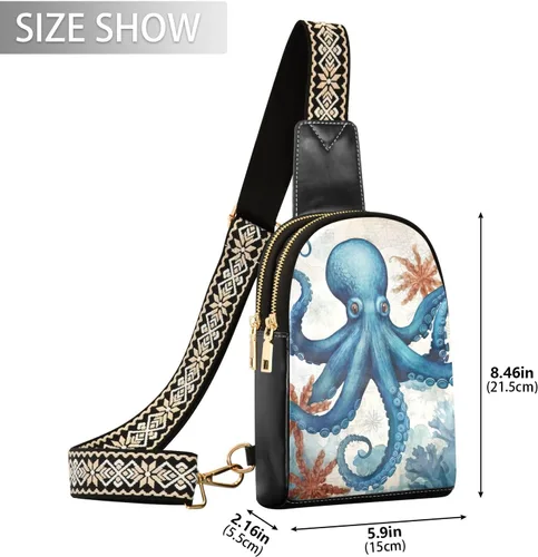 Miniatura 2 de Sling Backpack Octopus Vintage Sling Bag for Women Crossbody Shoulder Bag Leather Fanny Pack Chest Bag for Travel Hiking 202A1790