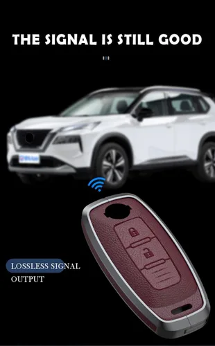 Miniatura 7 de ontto Funda de metal para llavero Nissan 2023 2024, funda de piel de piel de 360 grados de protección para llaves Rogue Pathfinder X-Trail Versa