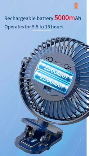 Miniatura 3 de Ventilador compacto con clip, 6 pulgadas - 5000 mAh recargable con batería para cochecito de bebé, personal al aire libre, asiento de automóvil