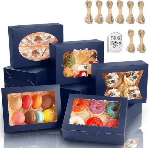 Miniatura 13 de KPOSIYA 65 PCS Cajas para Galletas de 8x6x2.5 Pulgadas con Ventana, Cajas Blancas de Panadería, Cajas de Repostería para Regalar, Golosinas, Blanco