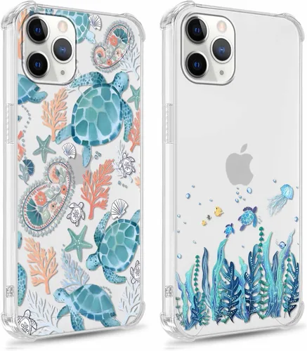Miniatura 14 de Paquete de 2 fundas transparentes para iPhone 11 Pro de 5.8 pulgadas, diseño de hongos y mariposa, rana, funda protectora suave y delgada a prueba
