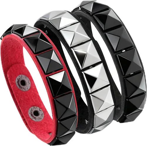 Miniatura 9 de Eigso Juego de 4 pulseras de cuero punk, con tachuelas de roca para hombres y mujeres, estilo retro, clásico, con pinchos, de metal, para hombre