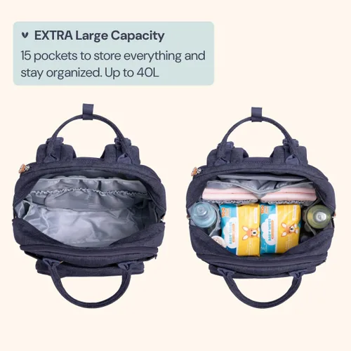 Miniatura 102 de BabbleRoo - Mochila para pañales - Bolso de viaje con artículos esenciales para bebés - Mochila multifunción resistente al agua, bolso de viaje