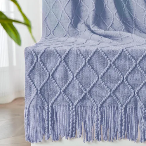 Miniatura 14 de inhand Mantas de punto para sofá y cama, manta de punto suave y acogedora con borlas, mantas decorativas ligeras y mantas decorativas de granja