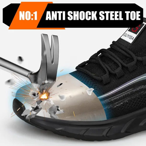Miniatura 2 de GLANOUDUN Zapatos de punta de acero para hombre, ligeros, con amortiguación de aire, zapatos de trabajo de seguridad indestructibles, zapatos