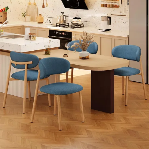 Miniatura 20 de Juego de 2 sillas de comedor para cocina, tapizadas, modernas, de cuero, original/beige