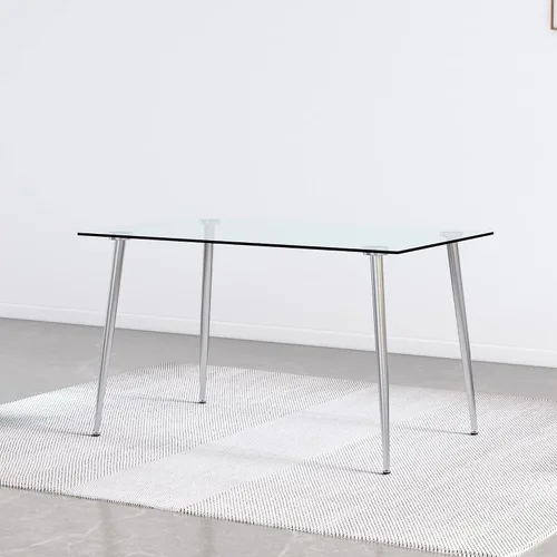 Miniatura 7 de Mesa de comedor rectangular moderna y minimalista de cristal para 4 y 6 personas con mesa de vidrio templado de 0.31 pulgadas y patas de metal