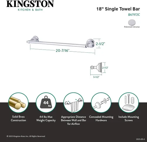 Miniatura 4 de Kingston Brass BA7972C - Toallero vintage inglés, 18 pulgadas, cromo pulido