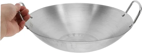 Miniatura 4 de STOBAZA Olla de cocina Sartén de acero inoxidable Sartén de acero Wok de fondo plano para cocinar herramienta de cocina multifunción