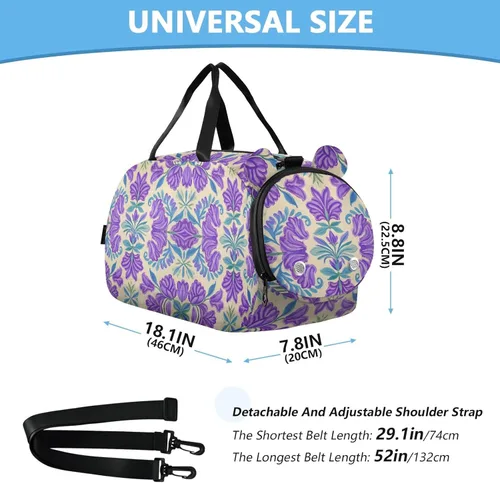 Miniatura 3 de Trendy Vintage Flower Lavender Blue1 Duffel Bag with Shoes Compartment Large Capacity Carry On Overnight Bag for Boys and Girls bolsos deportivos