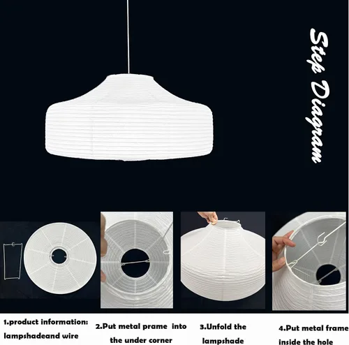Miniatura 7 de Faroles de papel de techo grandes blancos (19.7 in, 19.69 pulgadas), lámparas de luces de papel de arroz, lámparas colgantes vintage