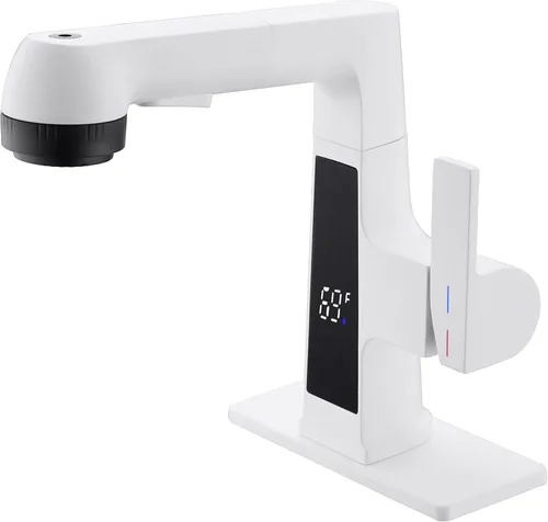 Miniatura 10 de Grifo de Baño LED con Grifo de Salida Extraíble, Grifo de Fregadero de Níquel Cepillado con Pantalla Digital de Temperatura, Grifo de 5 Modos
