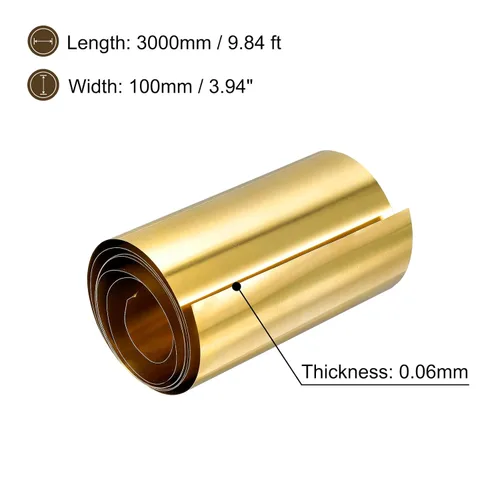 Miniatura 2 de uxcell Rollo de hoja de latón, 118.110 in x 3.937 in x 0.002 in rollo de lámina de latón tira de latón para manualidades, reparaciones eléctricas