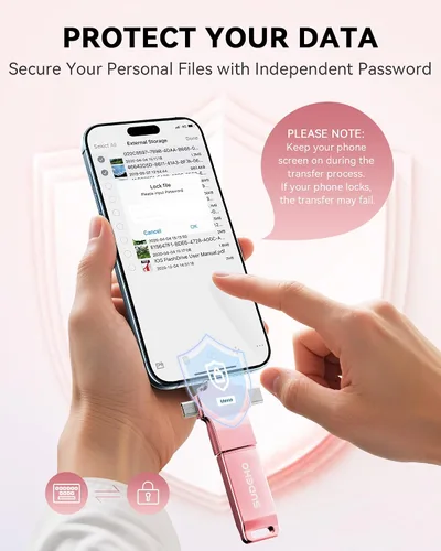 Miniatura 8 de Memoria USB USB con certificación MFi para iPhone, memoria externa 4 en 1 para ahorro de video y copia de seguridad (rosa rosa, 256 GB)