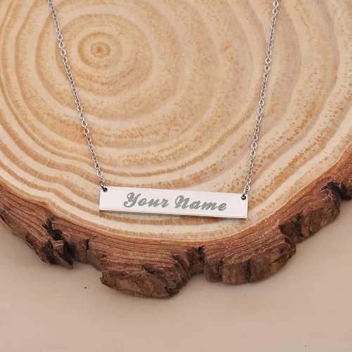Miniatura 2 de Love Wind Collar con nombre personalizado grabado, barra horizontal con placa de nombre inicial