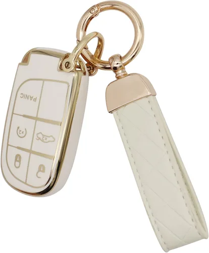 Miniatura 7 de SUNCARACCL Funda para llavero Jeep con llavero de cuero, funda de protección completa de TPU suave para llave inteligente Grand Cherokee Renegade