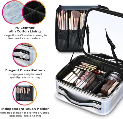 Miniatura 6 de BYOOTIQUE Bolsa de maquillaje de viaje para maquillaje, estuche de almacenamiento de cosméticos de 10 pulgadas, caja de almacenamiento portátil